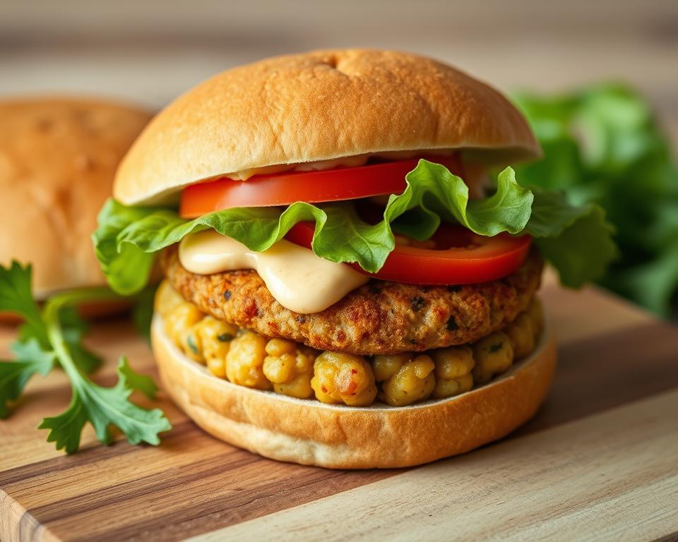 hambúrguer de grão-de-bico vegano