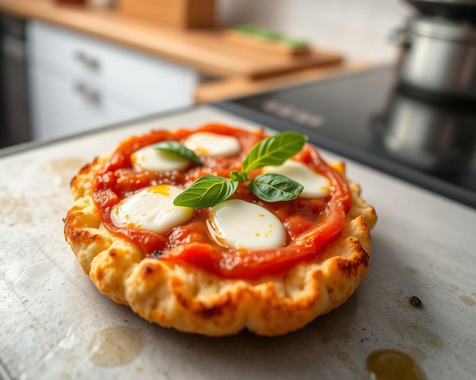 mini pizza com massa de couve-flor