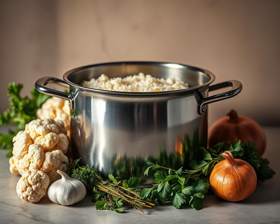 preparo de arroz de couve-flor