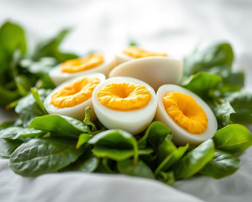 salada de espinafre com ovo cozido